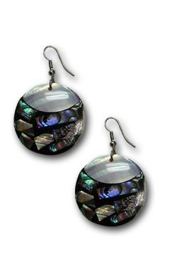 Round White Clam and Abalone Earrings